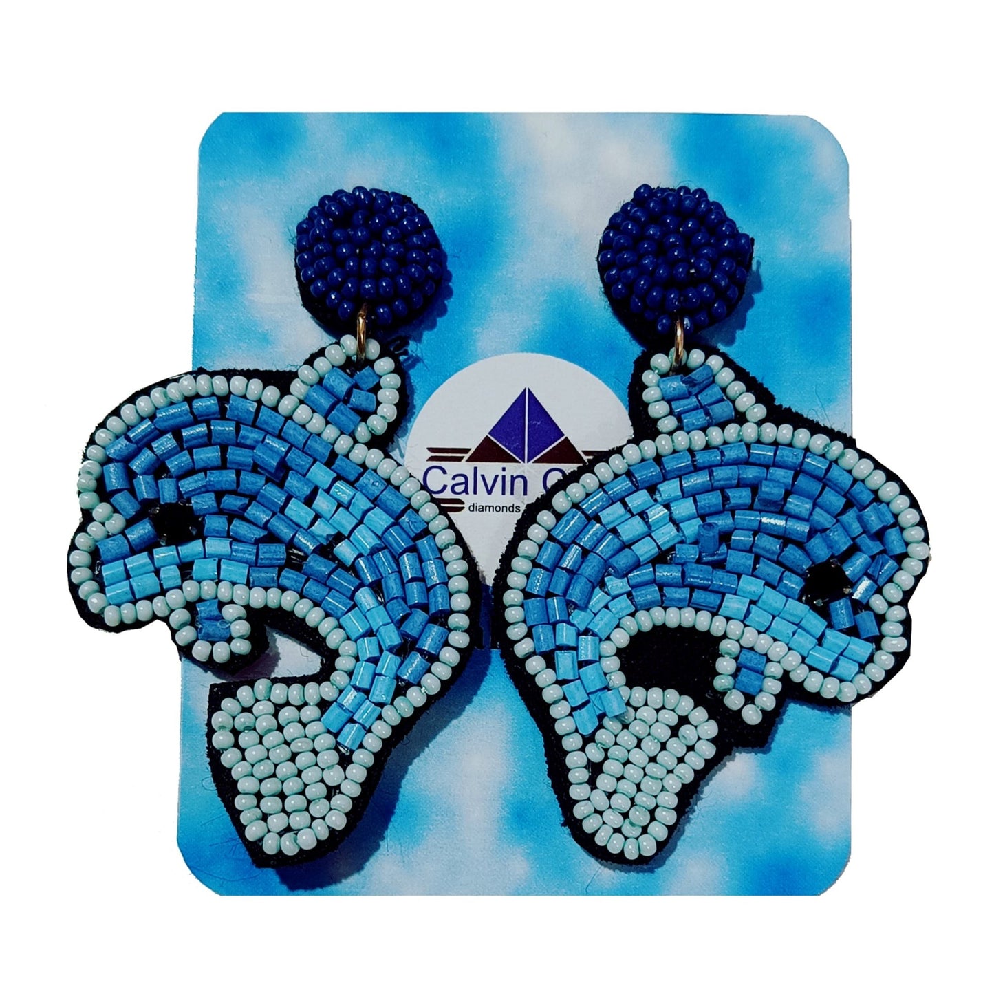 Hand Embroidered Fish Design Beaded Stud Earring