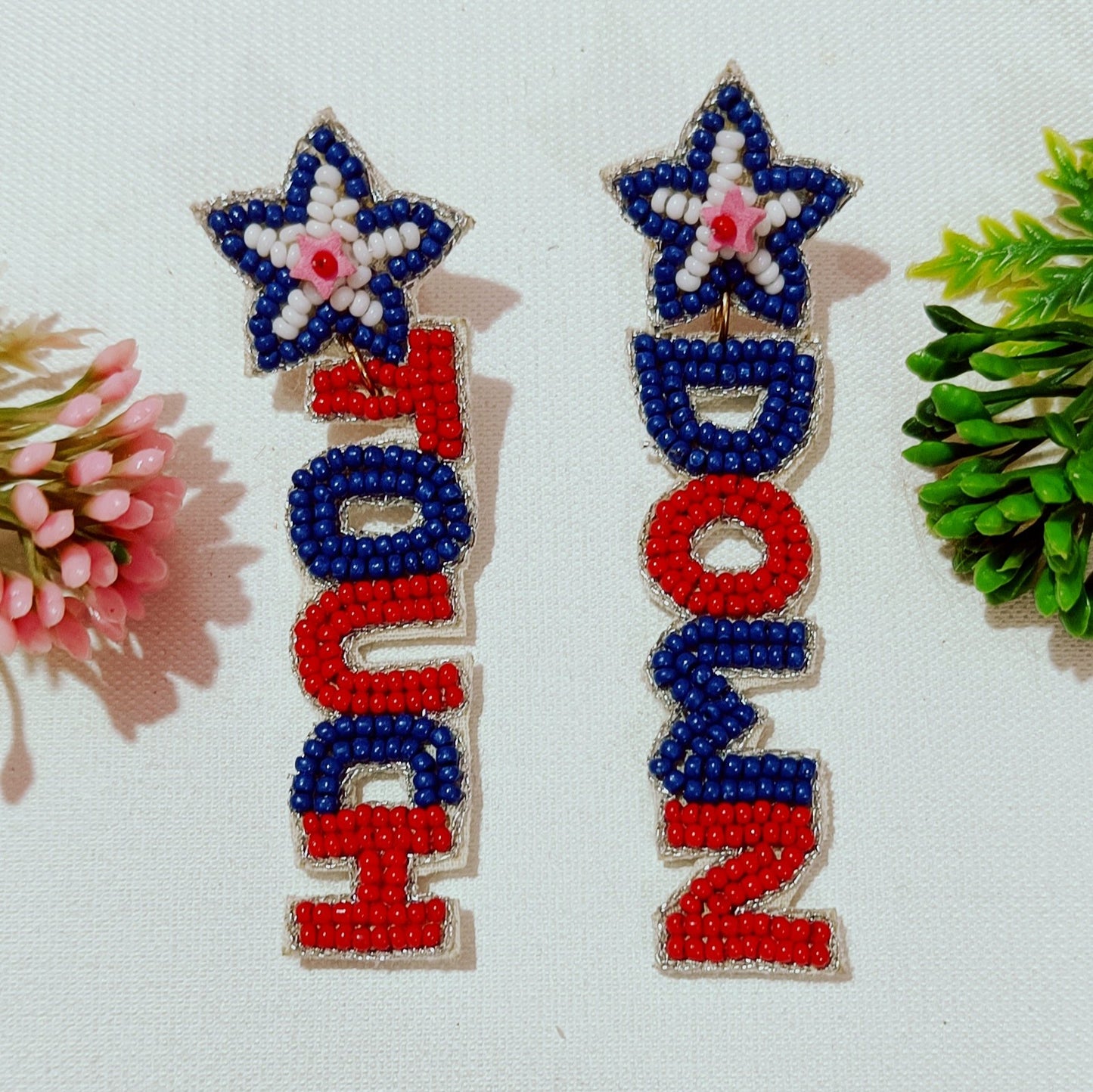 Handmade Embroidery Design, "Down Touch" Beaded Western Earring for women