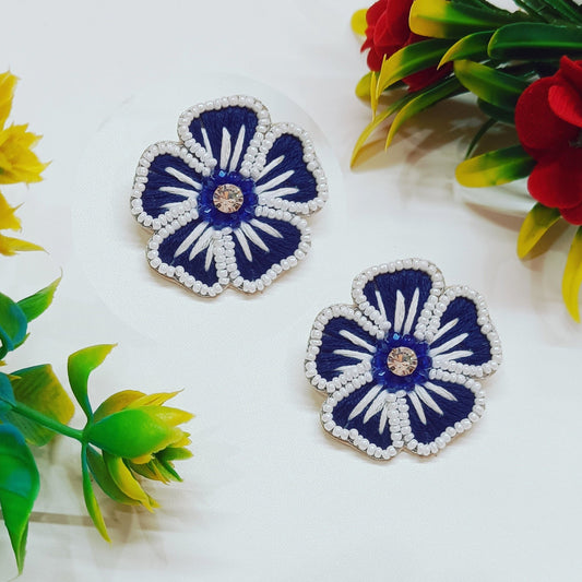 Handmade Embroidered Flower Design, Beaded Cherry Blossom Earring