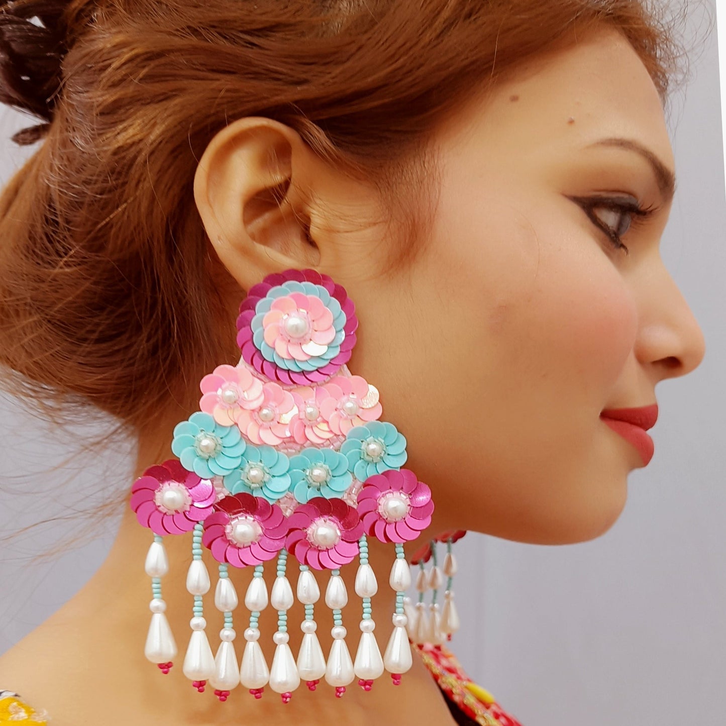 Handmade Embroidery Jewellery Crystal Beaded Luxury Statement, Large Stud Earring