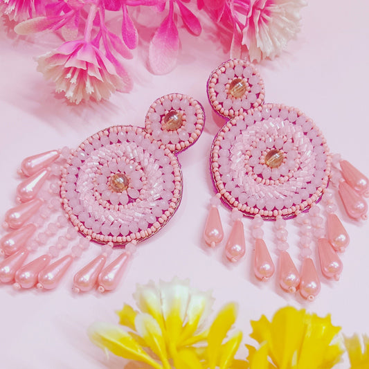 Hand Embroidered Design Beaded Tending Statement Earring