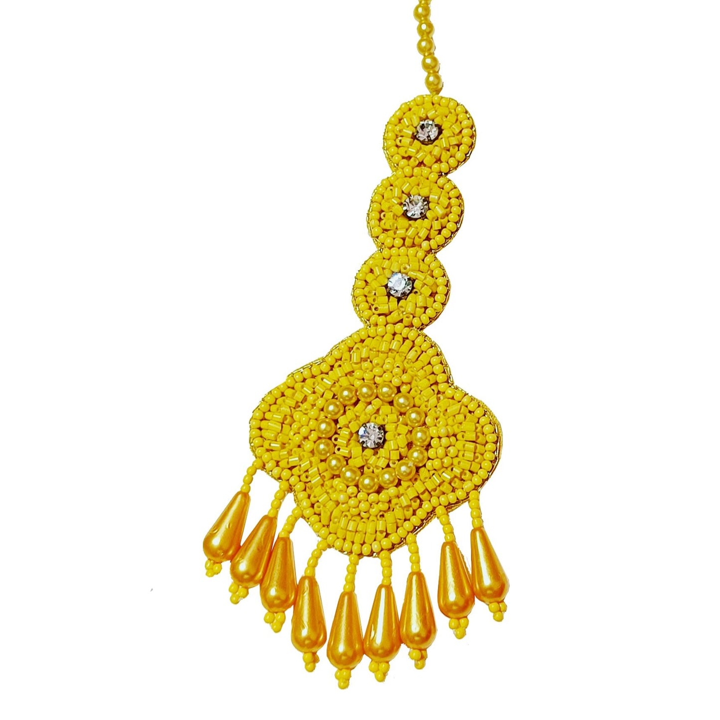 Handmade Embroidery Design Pearl Beaded Haldi Jewellery Set, Choker Earring Maangtika for women