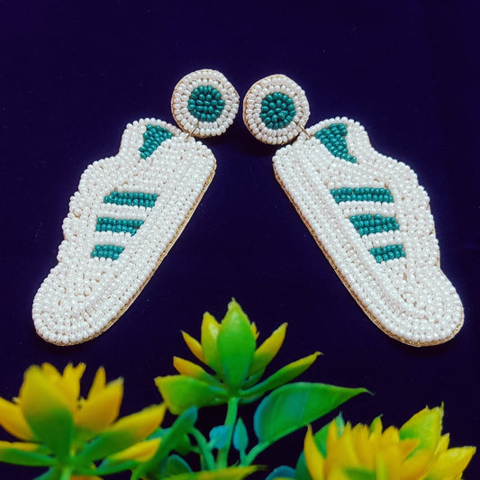 Handmade Glass Beaded Embroidery Design "Sport Shoe " Dangler Earring