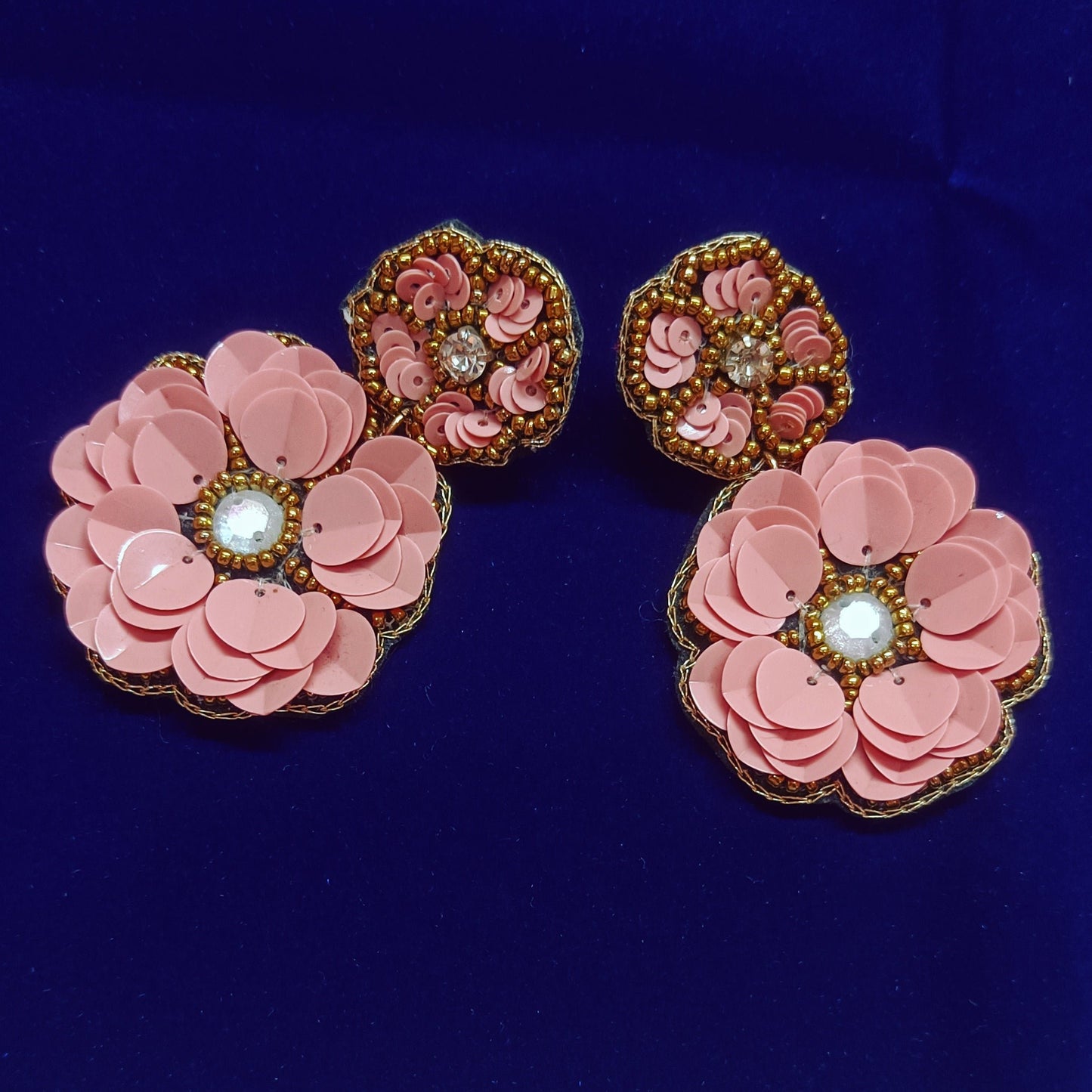 Handmade Embroidered Rose Design, Beaded Flower Stud Earring