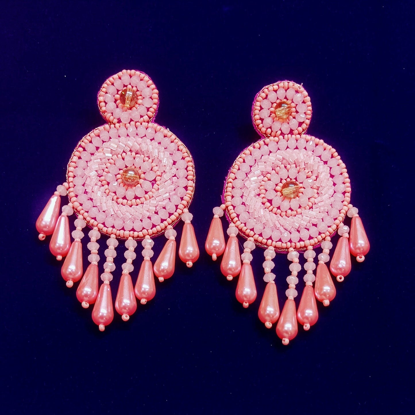 Hand Embroidered Design Beaded Tending Statement Earring