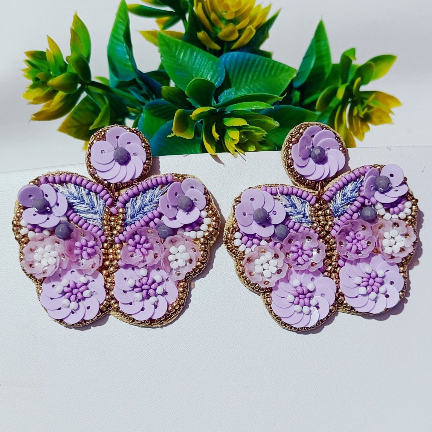 Handmade Ornate Beaded Floral Butterfly Shape Drop Earring