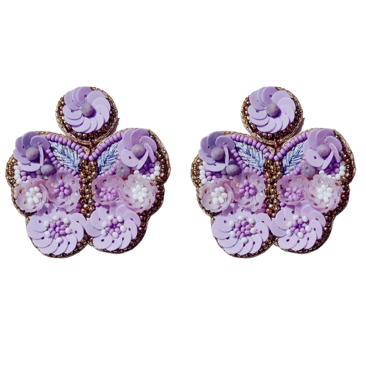 Handmade Ornate Beaded Floral Butterfly Shape Drop Earring