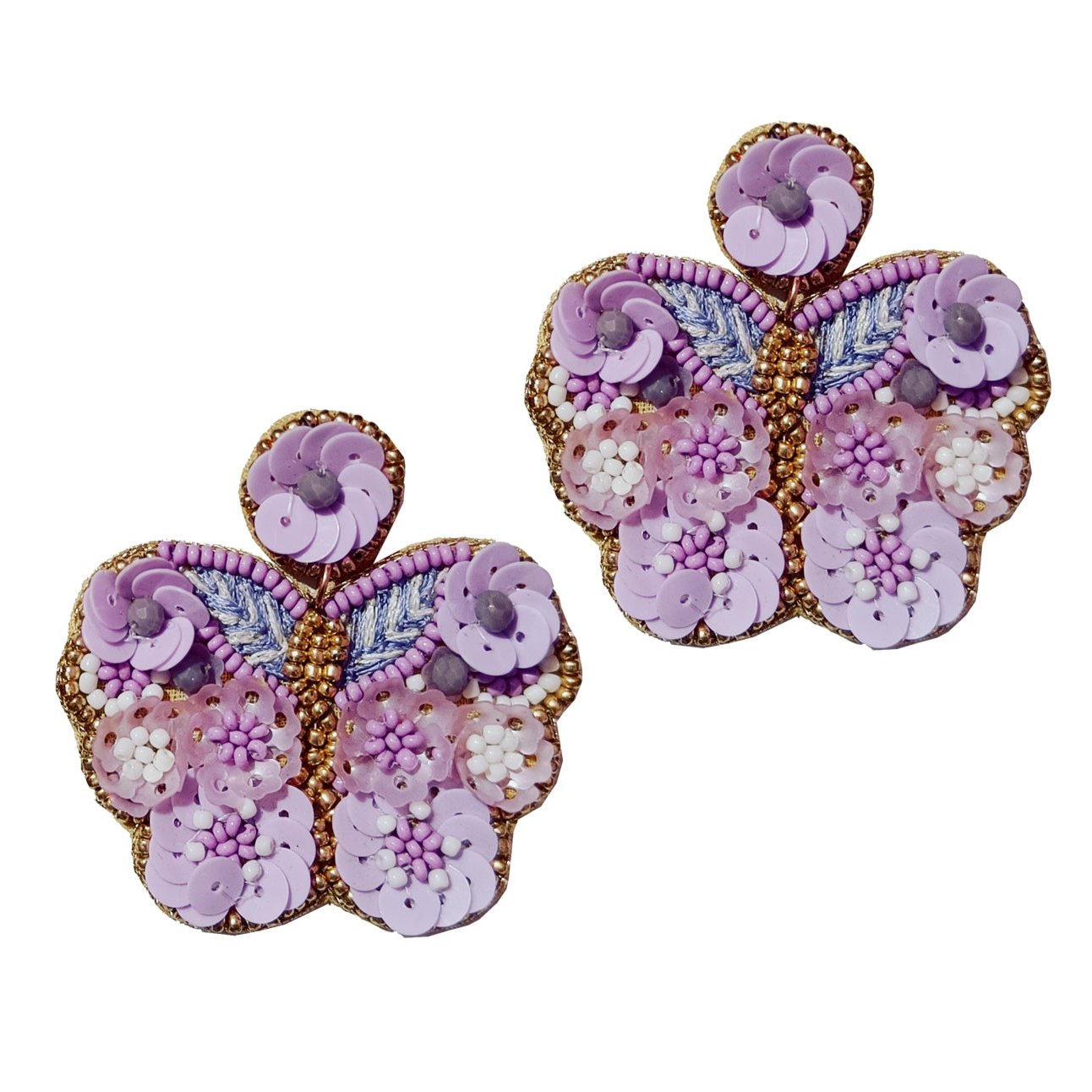 Handmade Ornate Beaded Floral Butterfly Shape Drop Earring