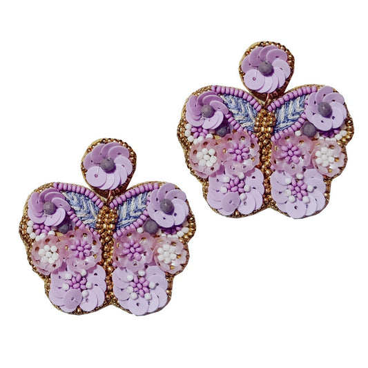 Handmade Ornate Beaded Floral Butterfly Shape Drop Earring