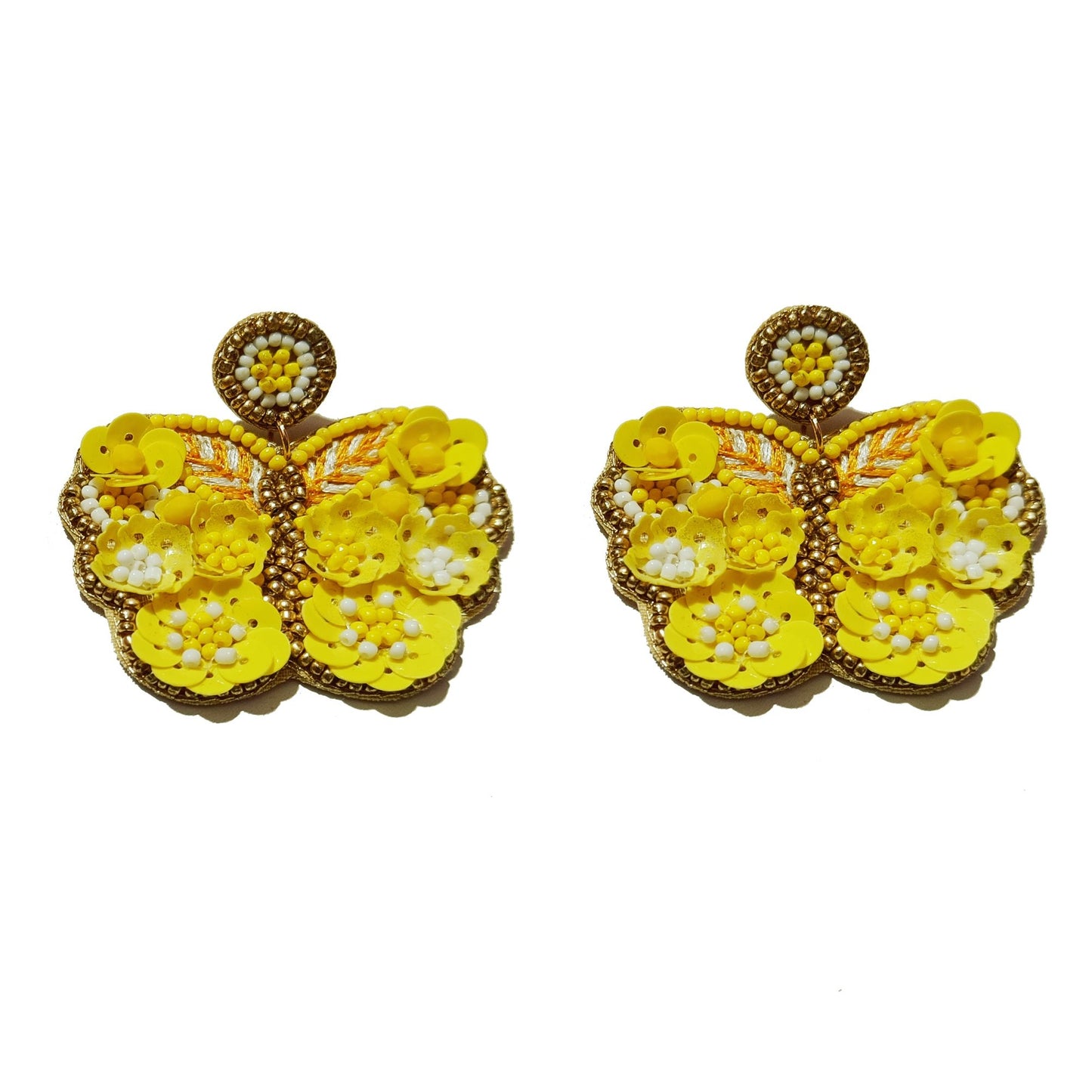 Handmade Ornate Beaded Floral Butterfly Shape Drop Earring