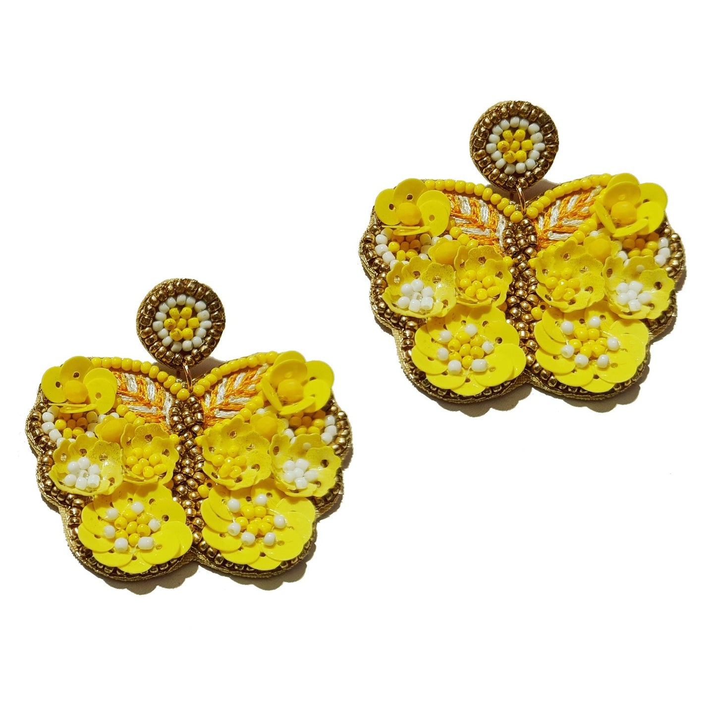 Handmade Ornate Beaded Floral Butterfly Shape Drop Earring