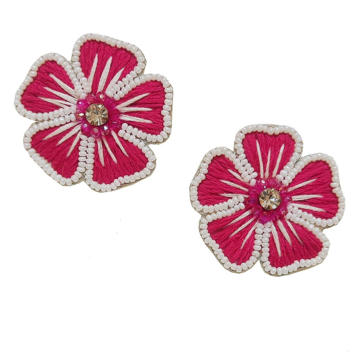 Handmade Embroidered Flower Design, Beaded Cherry Blossom Earring