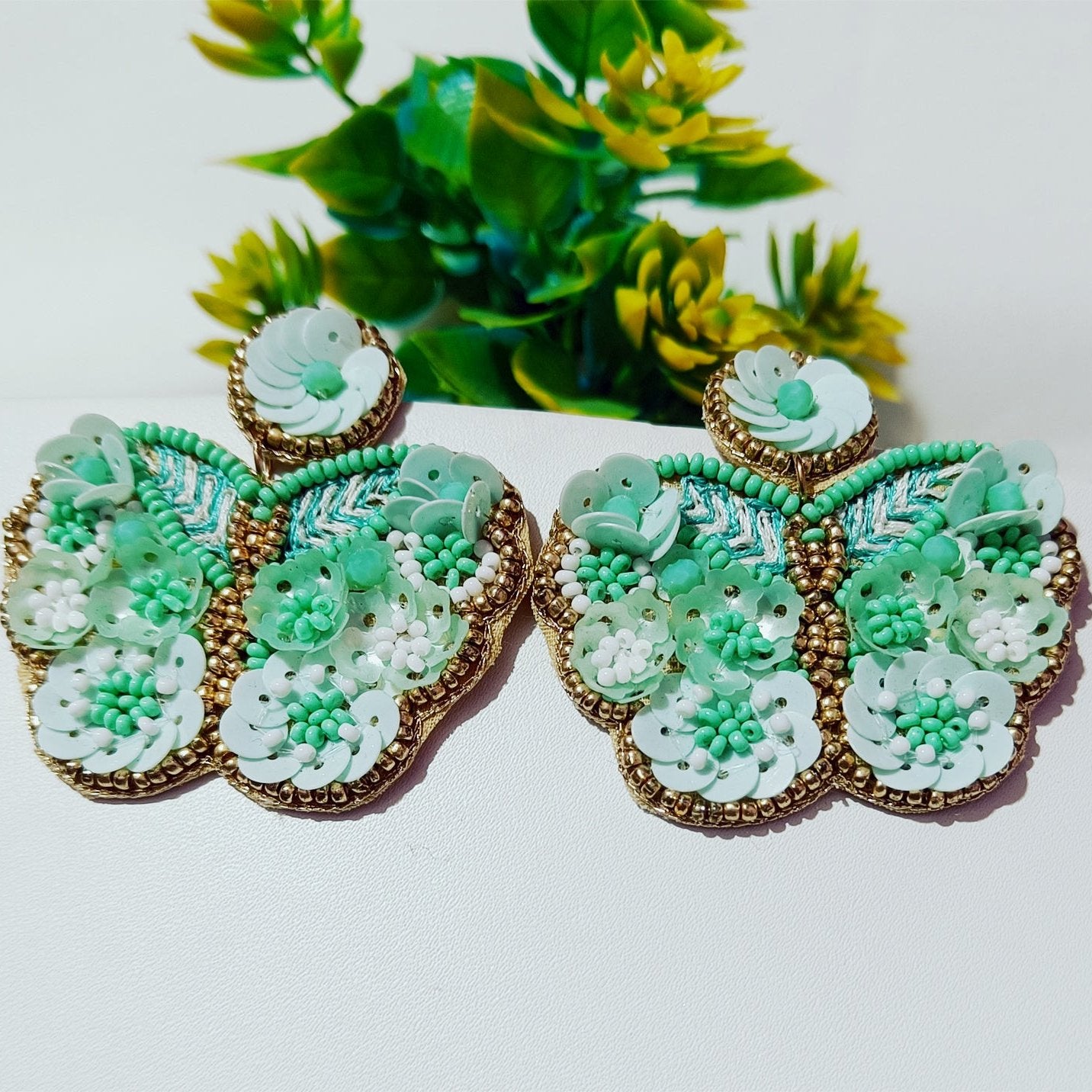 Handmade Ornate Beaded Floral Butterfly Shape Drop Earring