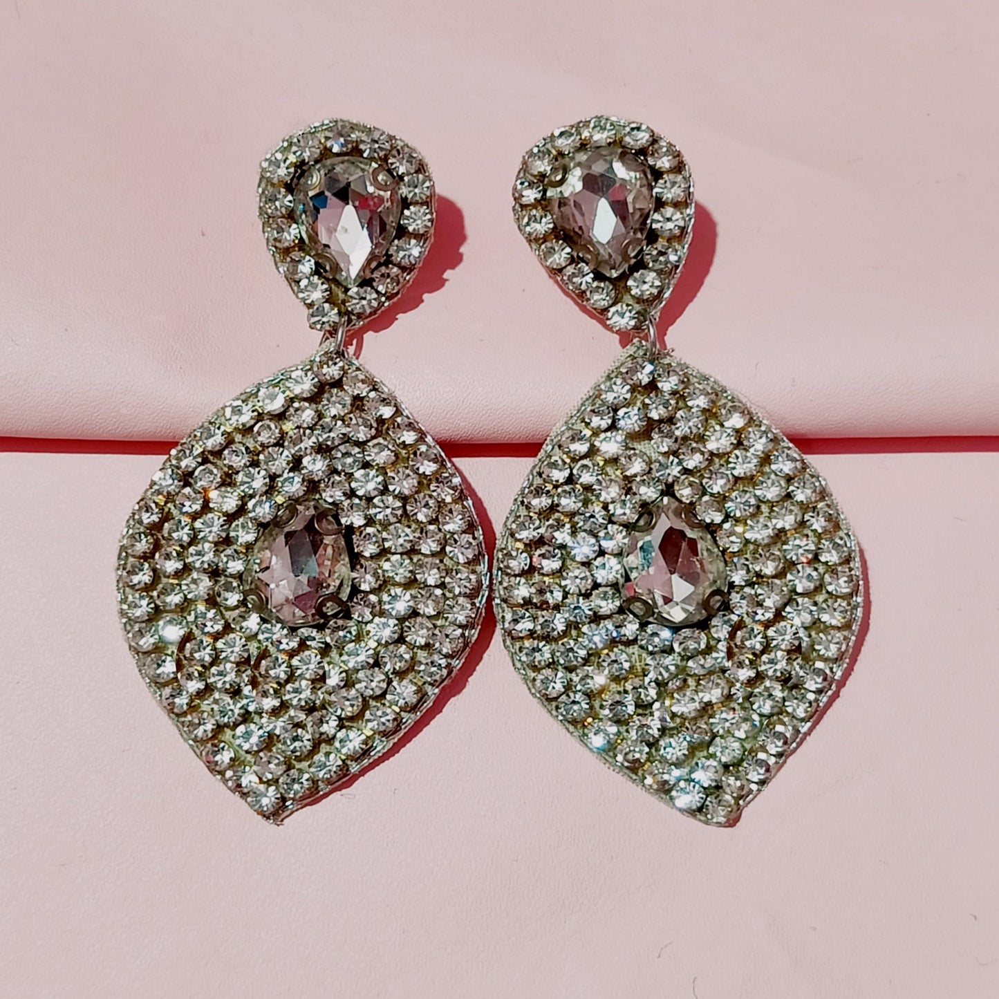 Handmade Embroidery Jewellery Luxury Crystal Rhinestones Leaf Designed Statement Stud Earring