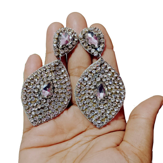 Handmade Embroidery Jewellery Luxury Crystal Rhinestones Leaf Designed Statement Stud Earring