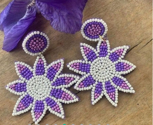 Handmade Floral Design Glass Beaded Sunflower Earrings