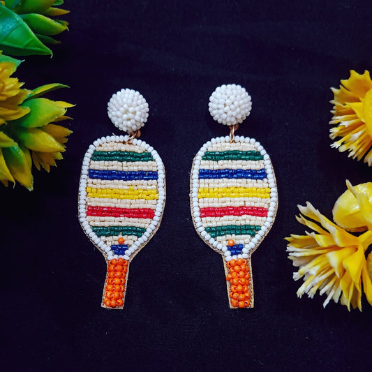 Handmade Embroidered Design Glass Beaded Stud Earring