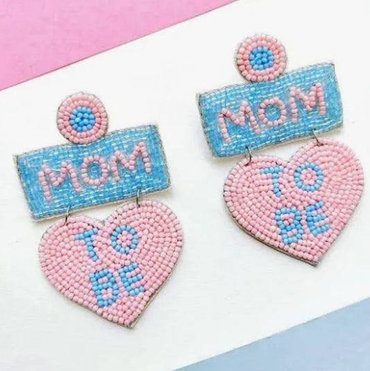 Handmade Red heart shaped "MOM-TO-BE" Beaded Tending Stud Earring