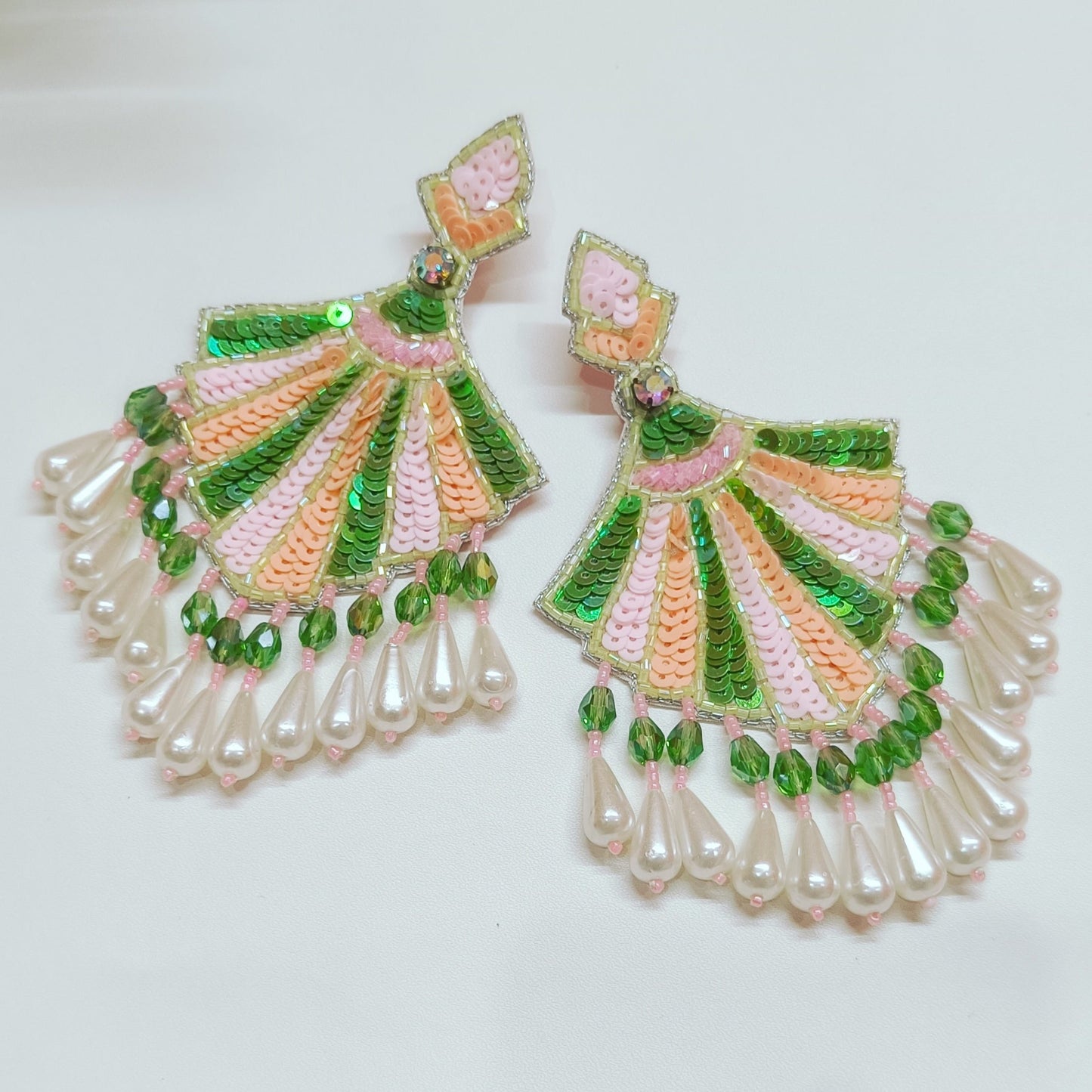 Handmade Embroidery Jewellery Crystal Beaded Luxury Statement Large Stud Earring