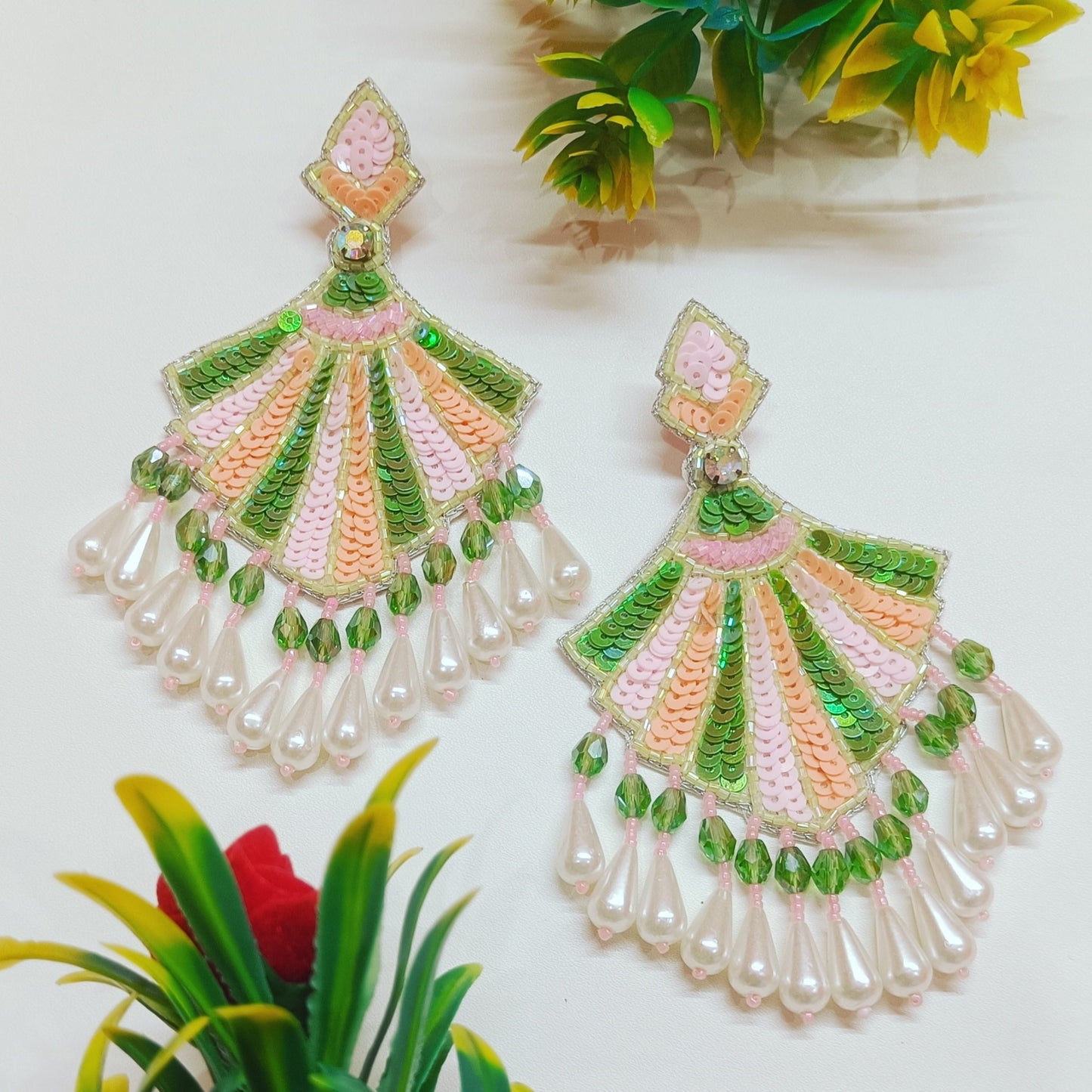 Handmade Embroidery Jewellery Crystal Beaded Luxury Statement Large Stud Earring