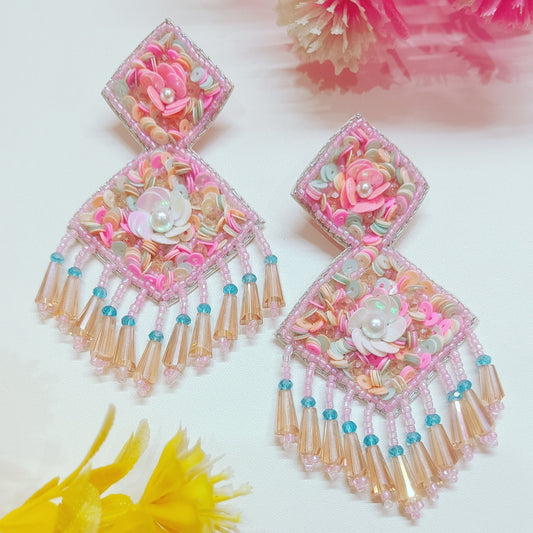 Handmade Embroidery Design Pearl & Glass Beaded Luxury Statement & Trending Earring