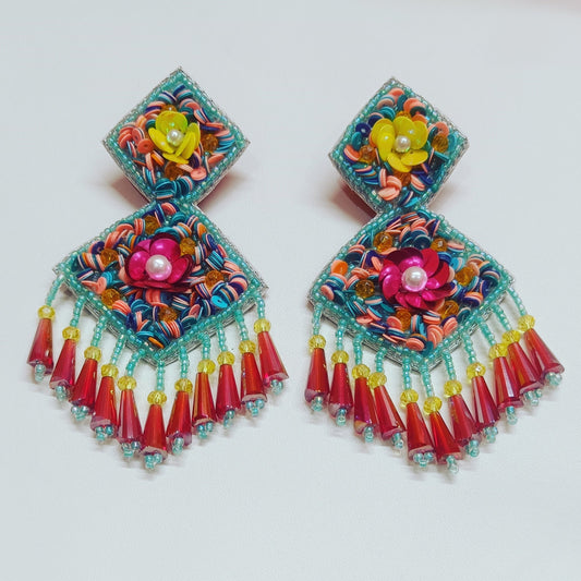 Handmade Embroidery Design Pearl & Glass Beaded Luxury StatementS & Trending Earring