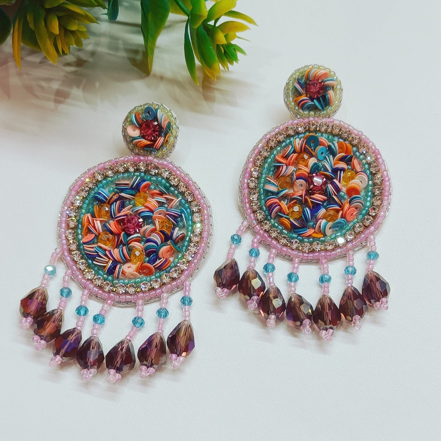 Handmade Embroidery Design Crystal Beaded Luxury Statement & Trending Earring