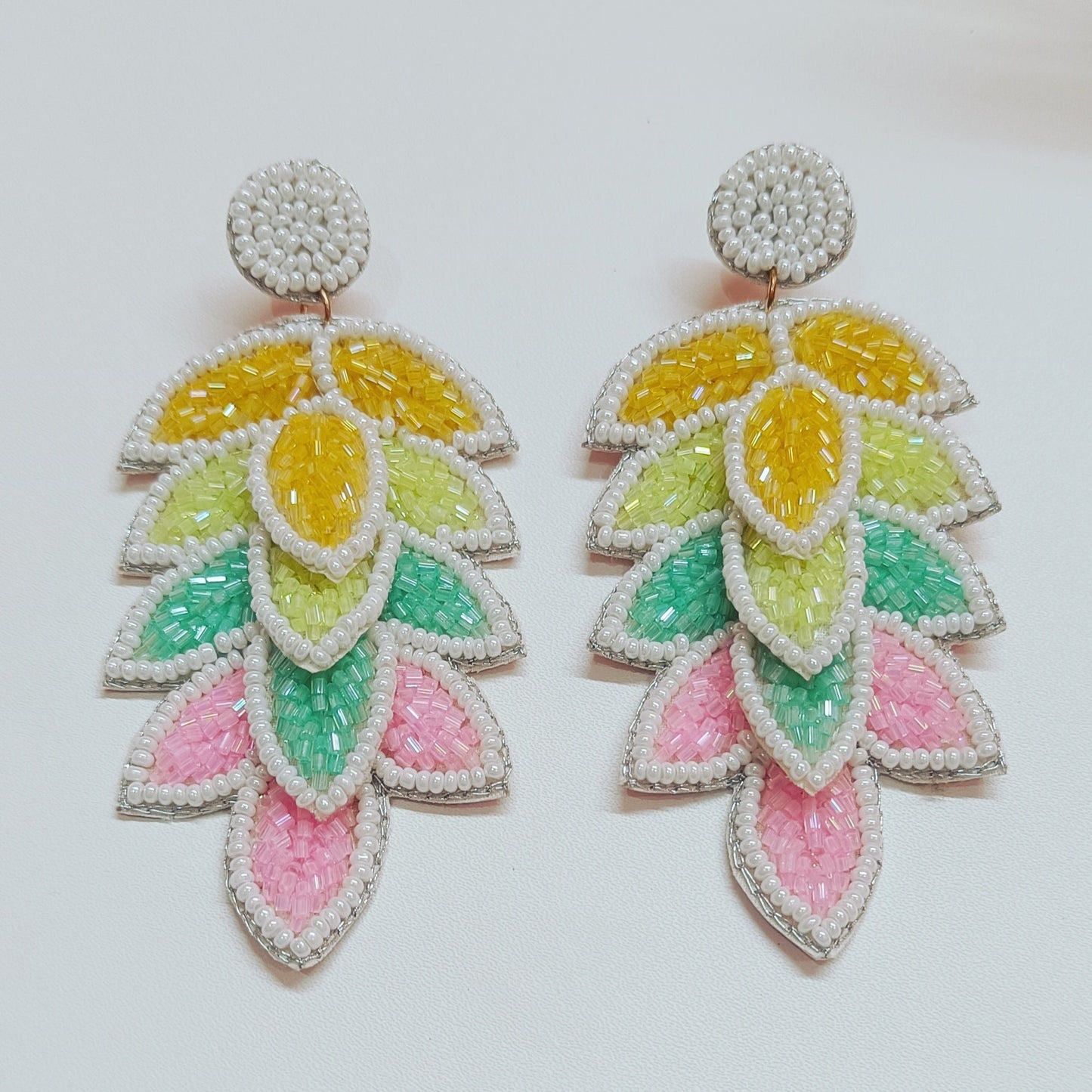 Handmade Embroidery Design Glass Beaded Luxury Statement Designer Leaf Earring