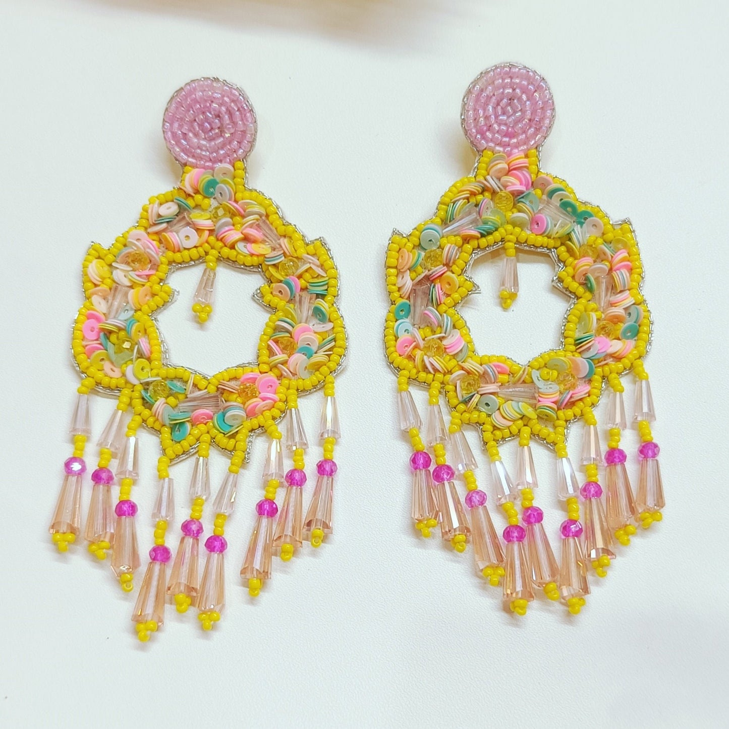 Handmade Embroidery Jewellery Crystal Beaded Luxury Statement, Large Stud Earring