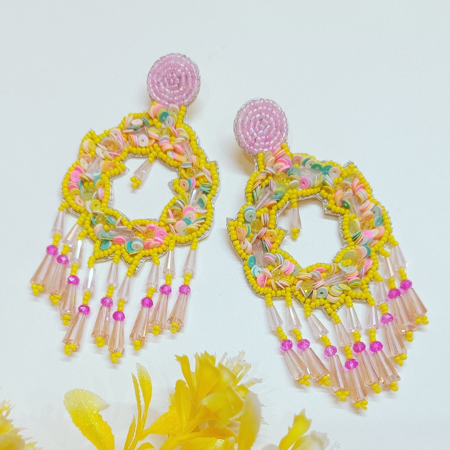 Handmade Embroidery Jewellery Crystal Beaded Luxury Statement, Large Stud Earring