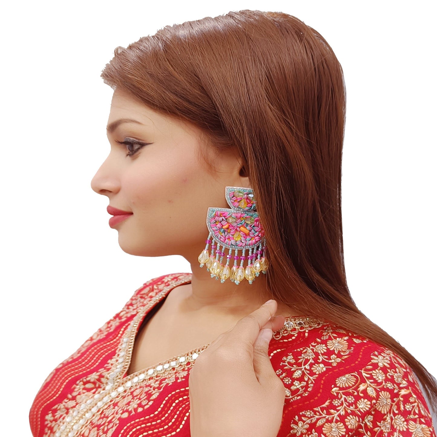 Handmade Embroidery Design Crystal Beaded Luxury Statement & Trending Earring