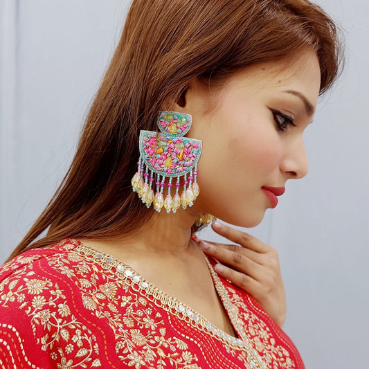 Handmade Embroidery Design Crystal Beaded Luxury Statement & Trending Earring