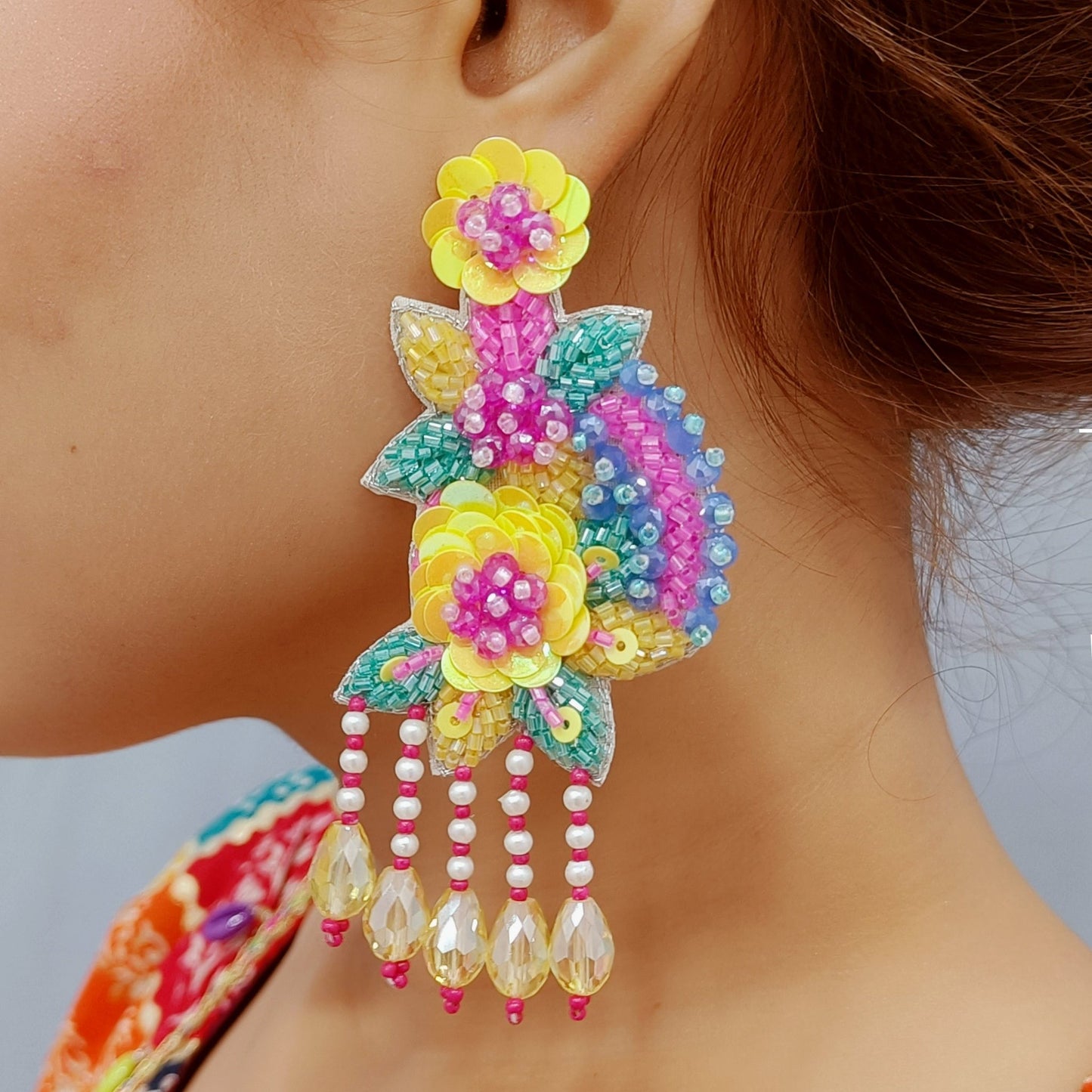 Handmade Embroidery Jewellery Crystal Beaded Luxury Statement, Large Stud Earring