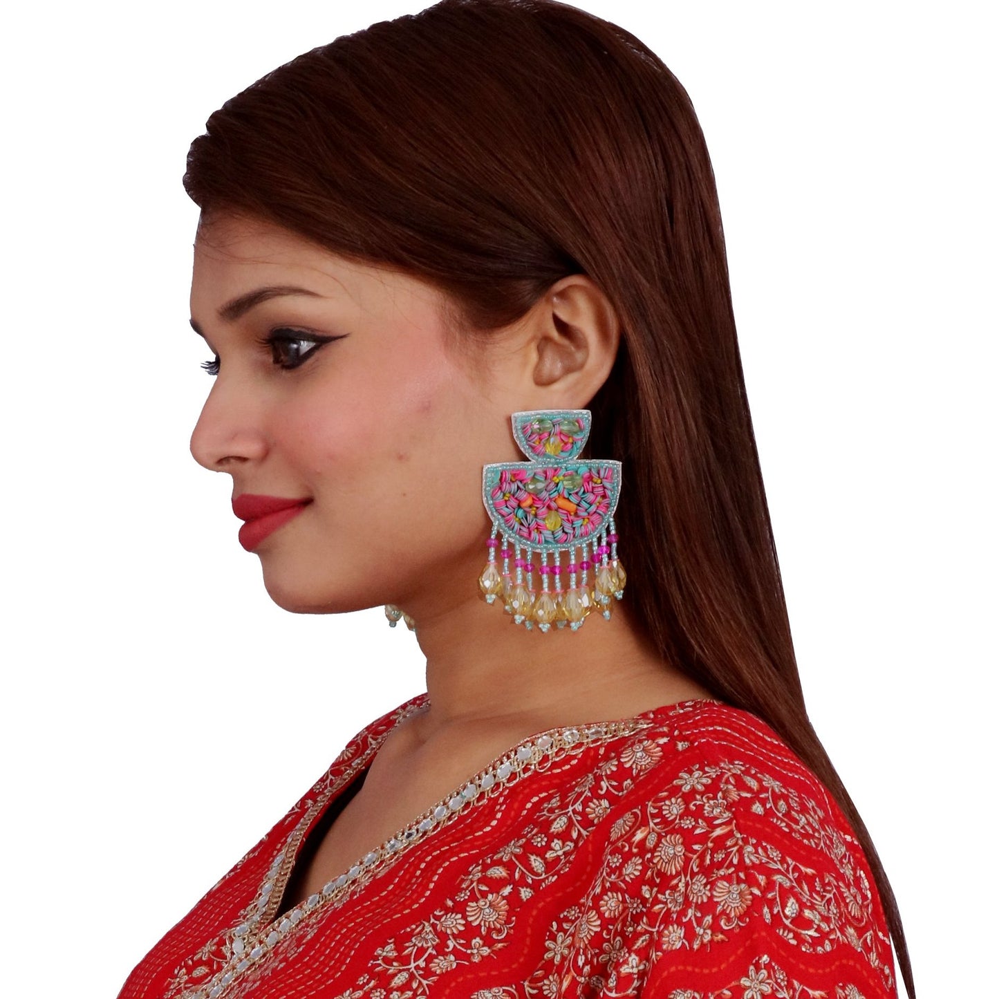 Handmade Embroidery Design Crystal Beaded Luxury Statement & Trending Earring