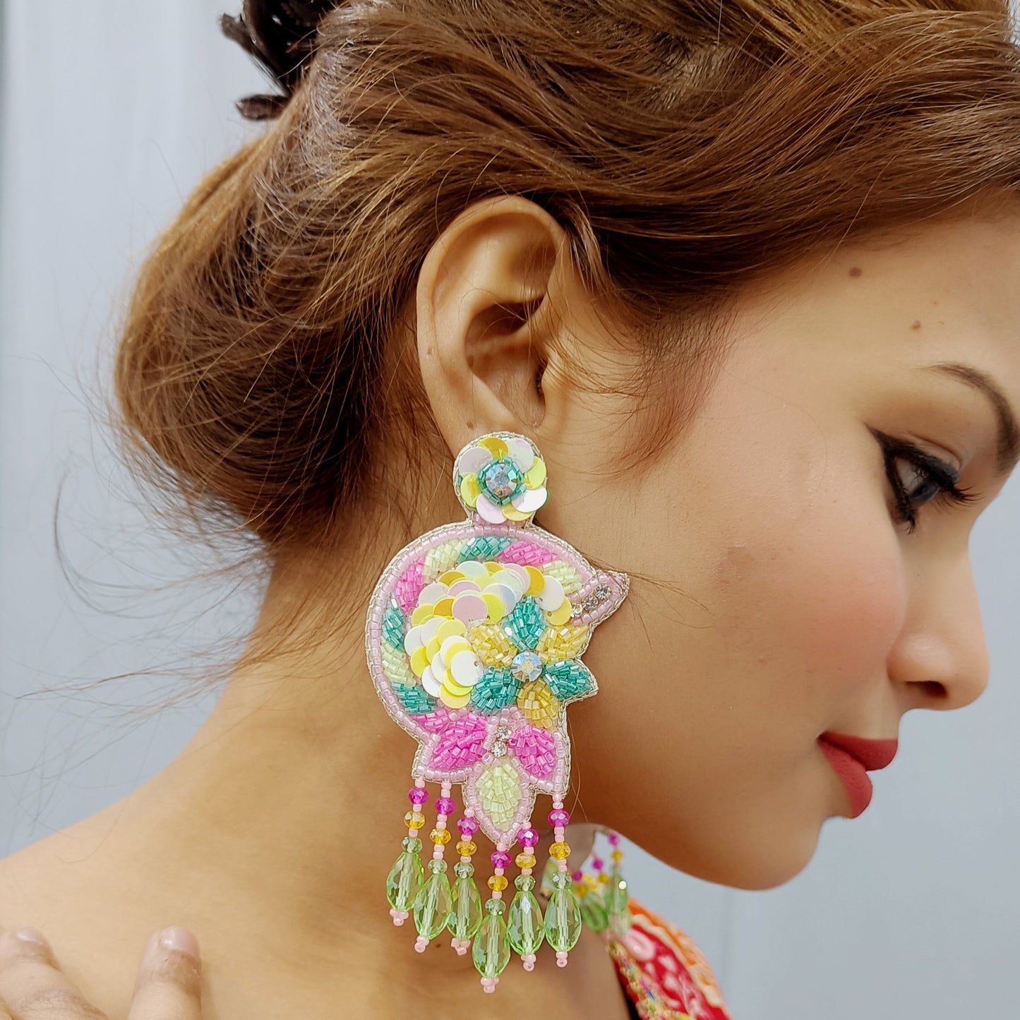 Handmade Embroidery Jewellery Crystal Beaded Luxury Statement, Large Stud Earring