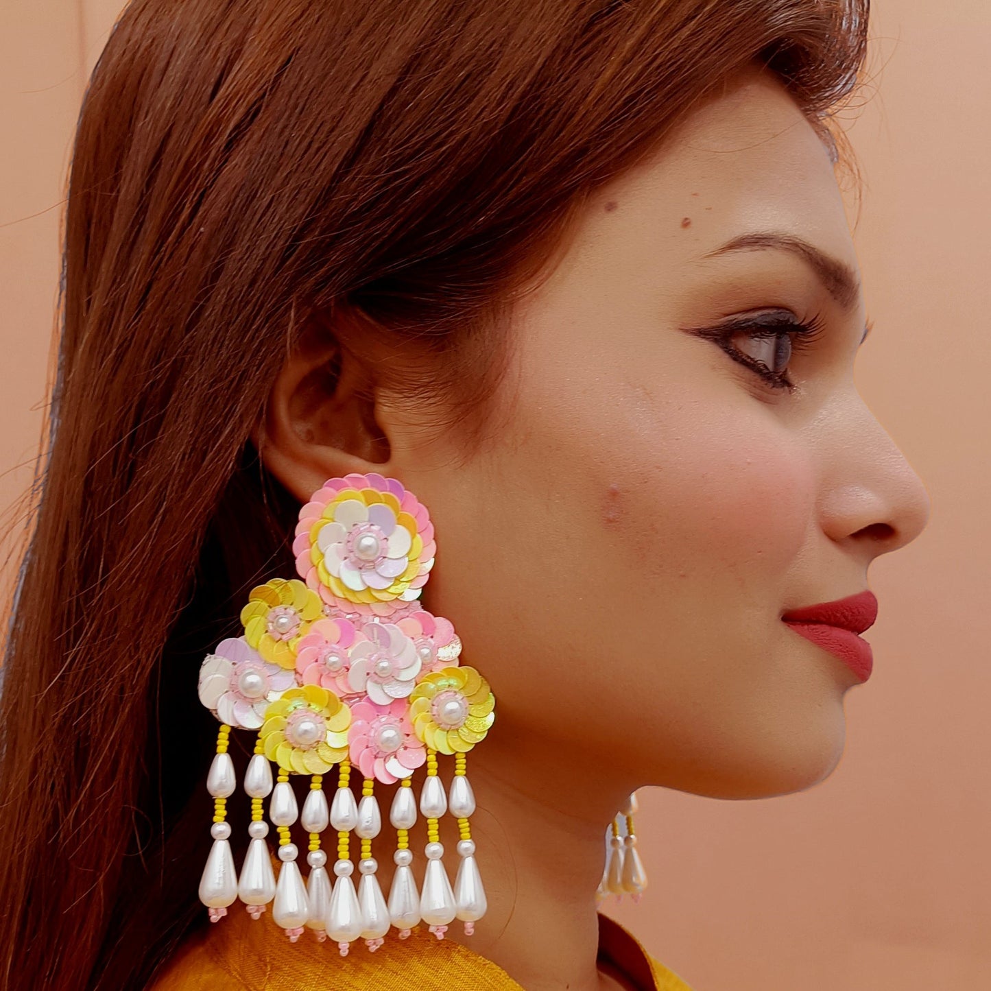 Handmade Embroidery Jewellery Crystal Beaded Luxury Statement, Large Stud Earring