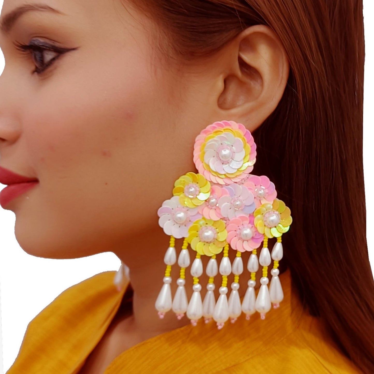 Handmade Embroidery Jewellery Crystal Beaded Luxury Statement, Large Stud Earring