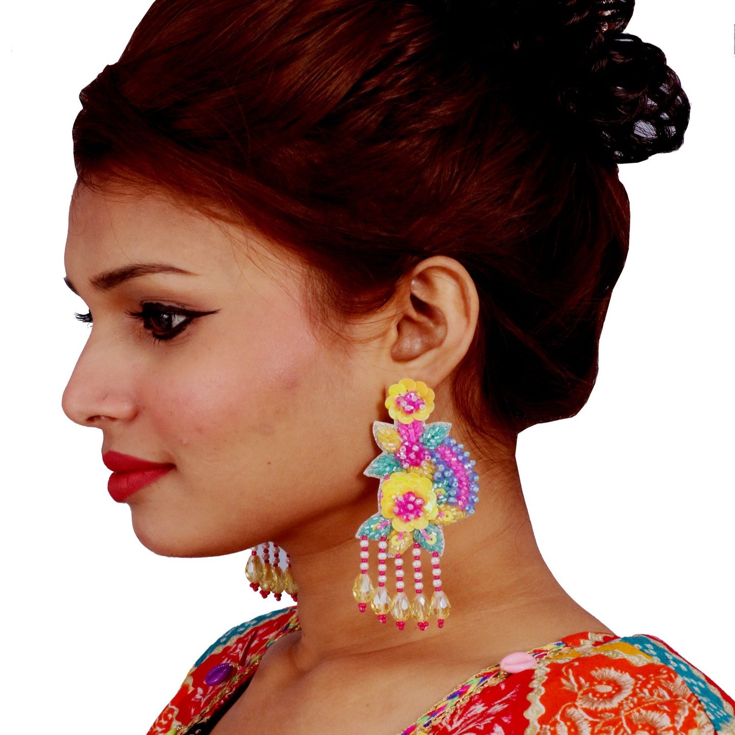 Handmade Embroidery Jewellery Crystal Beaded Luxury Statement, Large Stud Earring