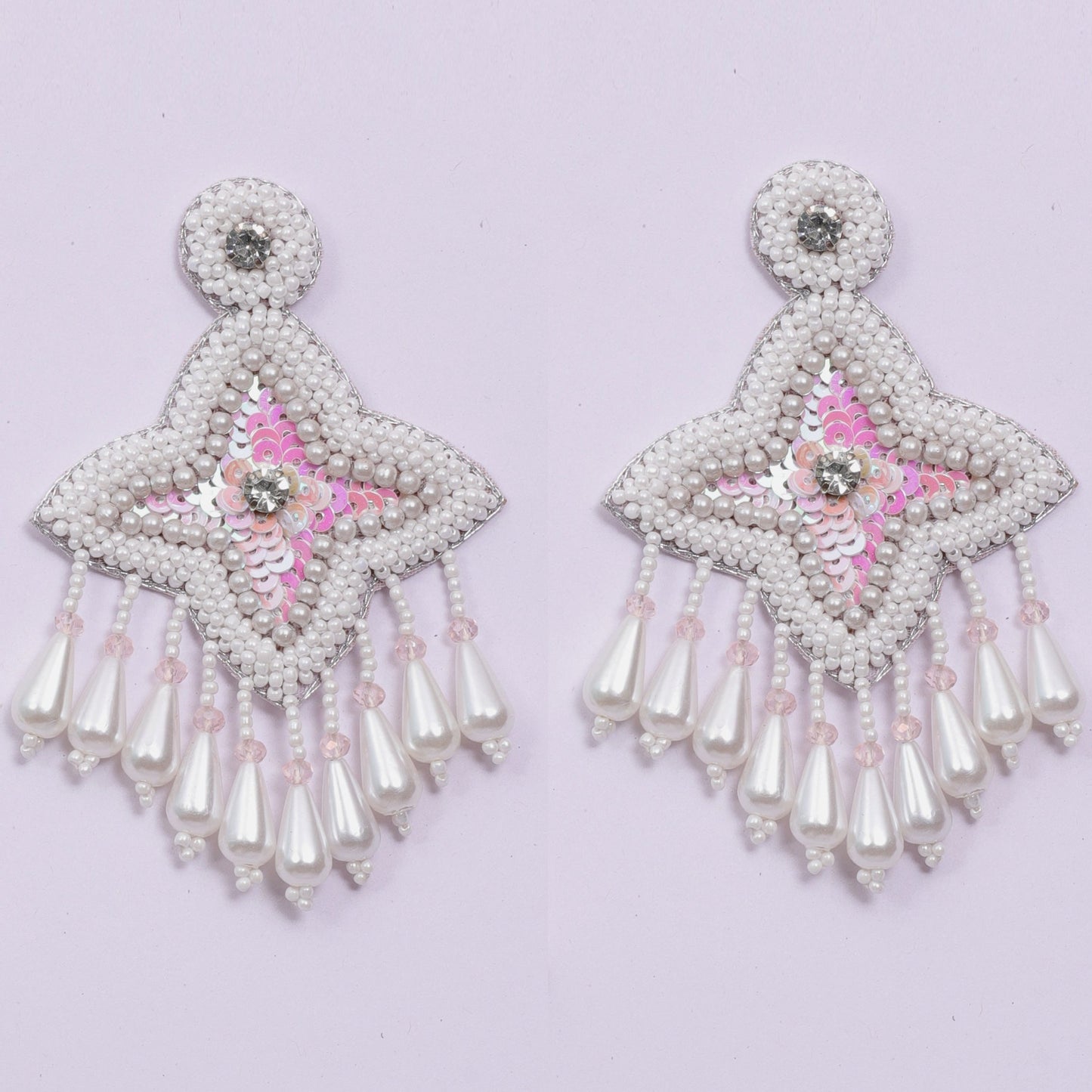 Pearl Beaded Handmade Embroidery Design Tending Statement Earring