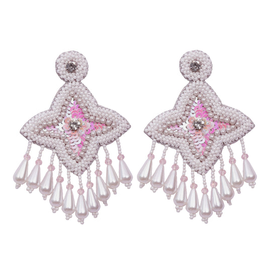 Pearl Beaded Handmade Embroidery Design Tending Statement Earring