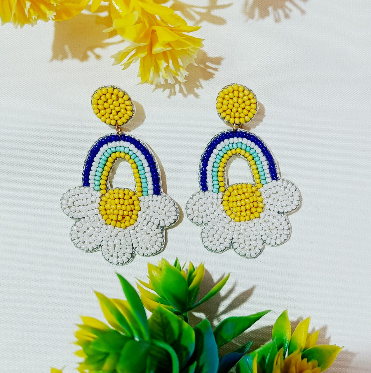 Handmade Embroidery Design Light Weight Beaded Stud Earring