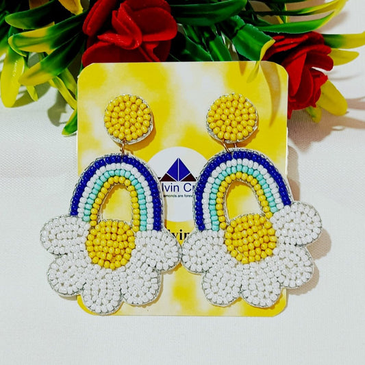 Handmade Embroidery Design Light Weight Beaded Stud Earring