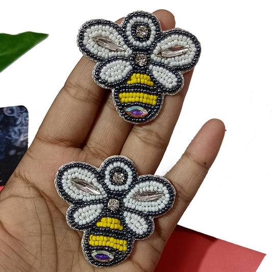 Handmade Embroidery Design Glass Beaded Tending Butterfly Stud Earrings