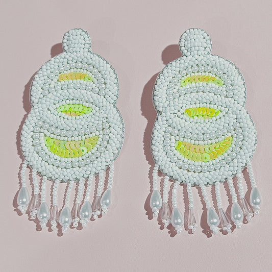 Pearl Beaded Handmade Embroidery Design Traditional Statement Earring