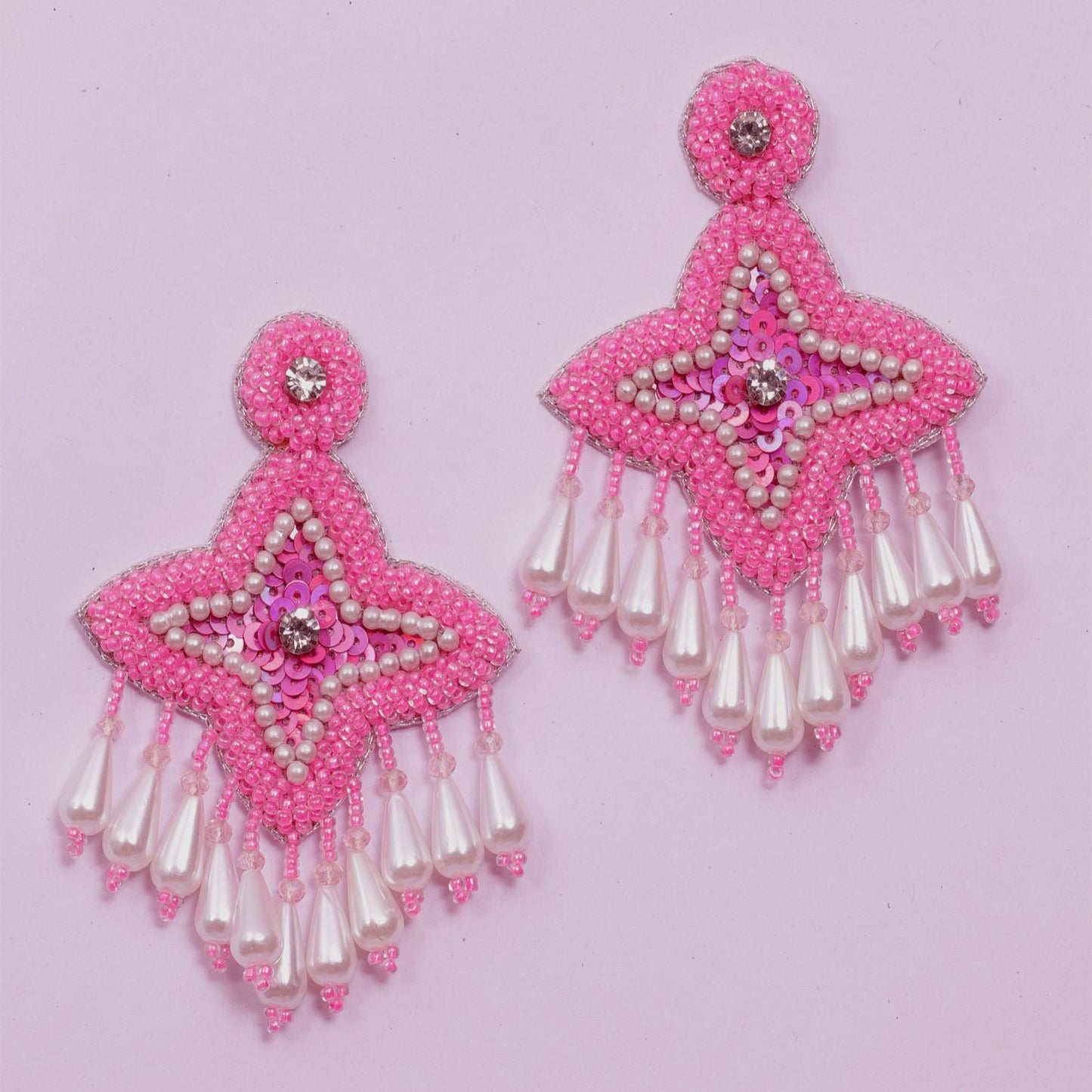 Hand Embroidered Design Crystal Beaded Tending Statement Earring