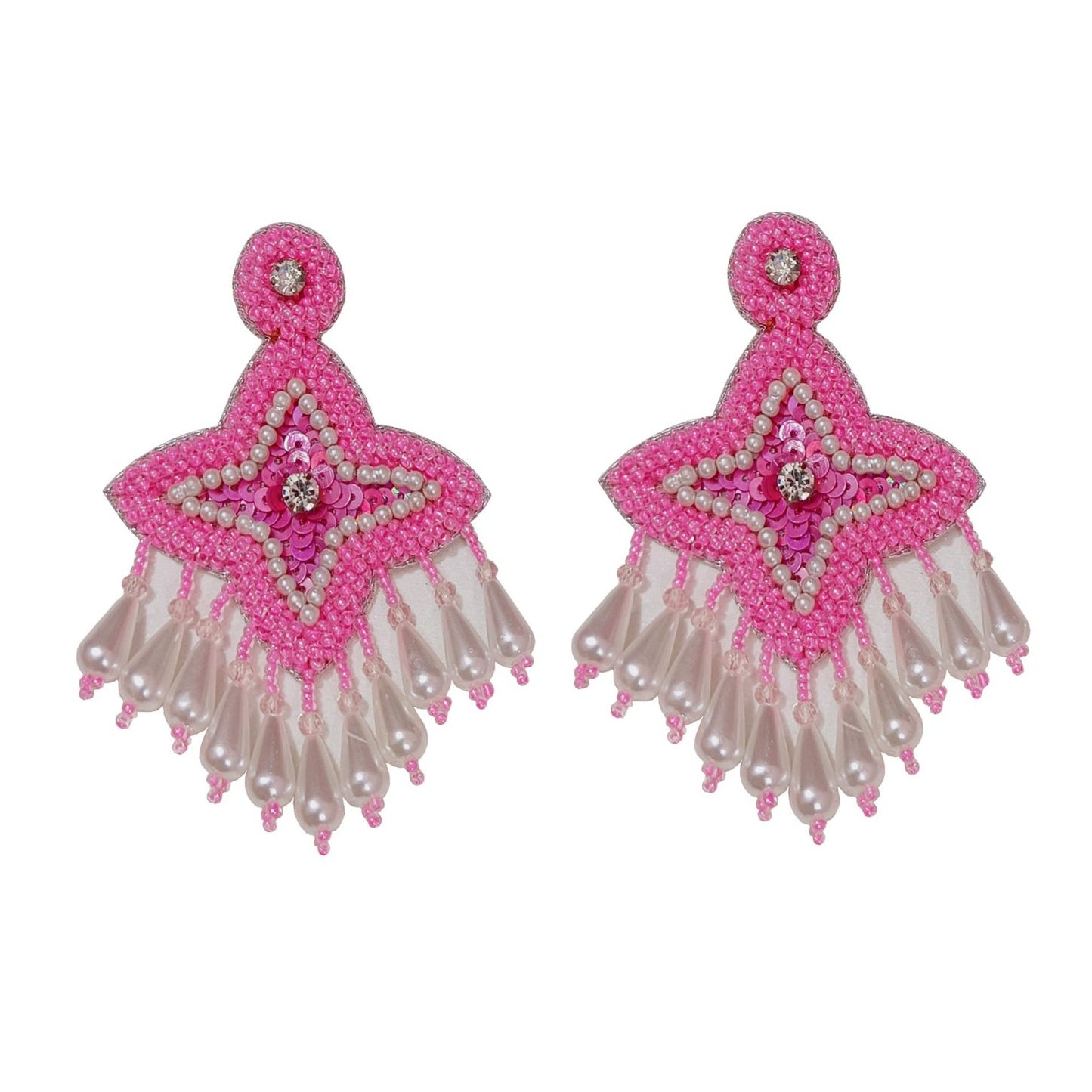 Hand Embroidered Design Crystal Beaded Tending Statement Earring