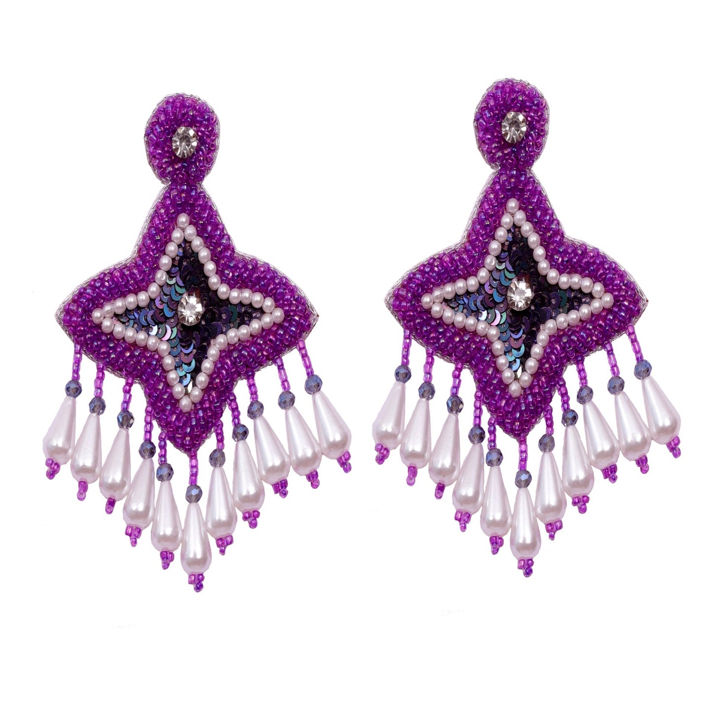 Pearl Beaded Handmade Embroidery Design Tending Statement Earring