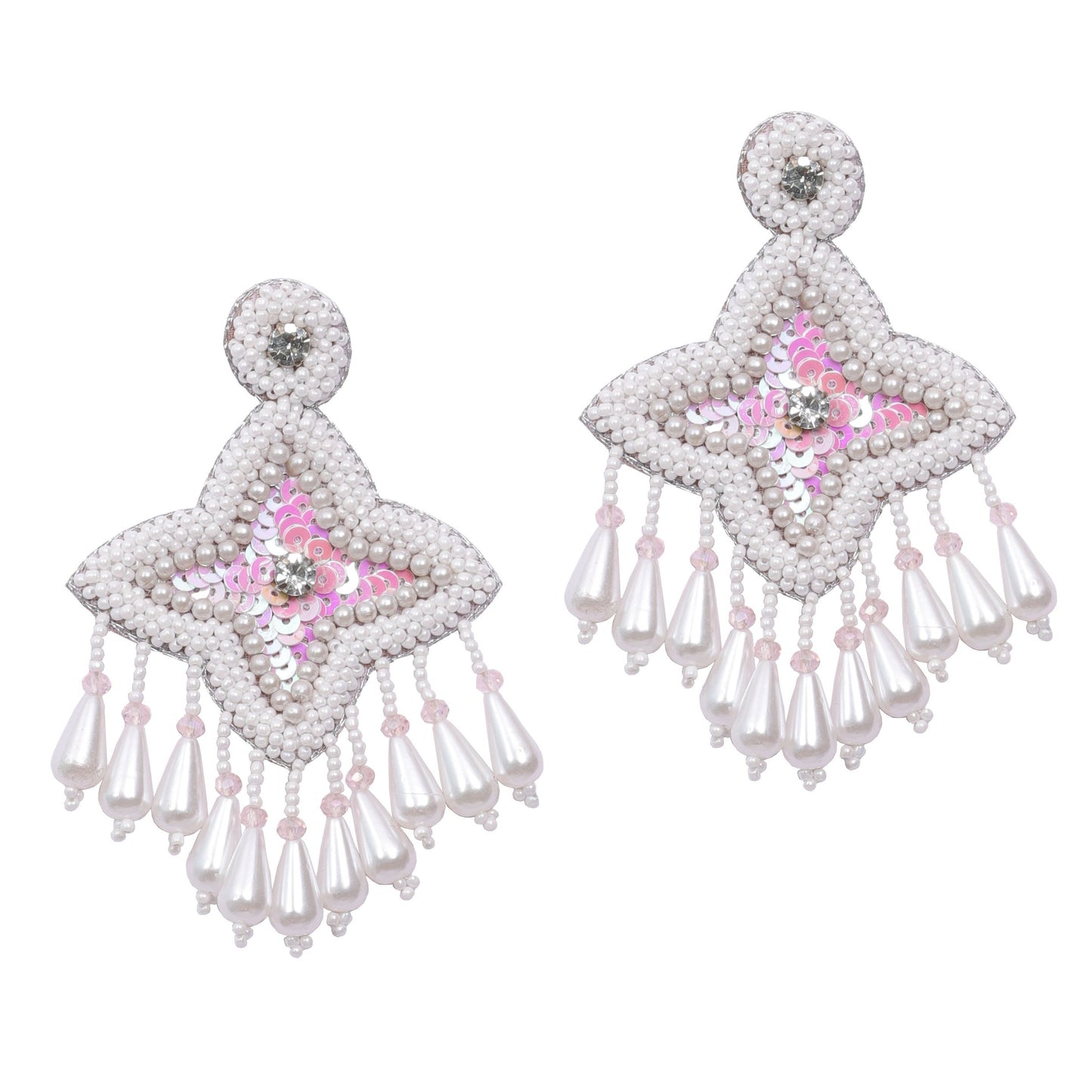 Pearl Beaded Handmade Embroidery Design Tending Statement Earring