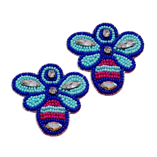 Handmade Embroidery Design Glass Beaded Tending Butterfly Stud Earring