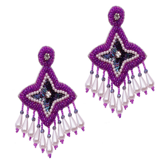 Pearl Beaded Handmade Embroidery Design Tending Statement Earring